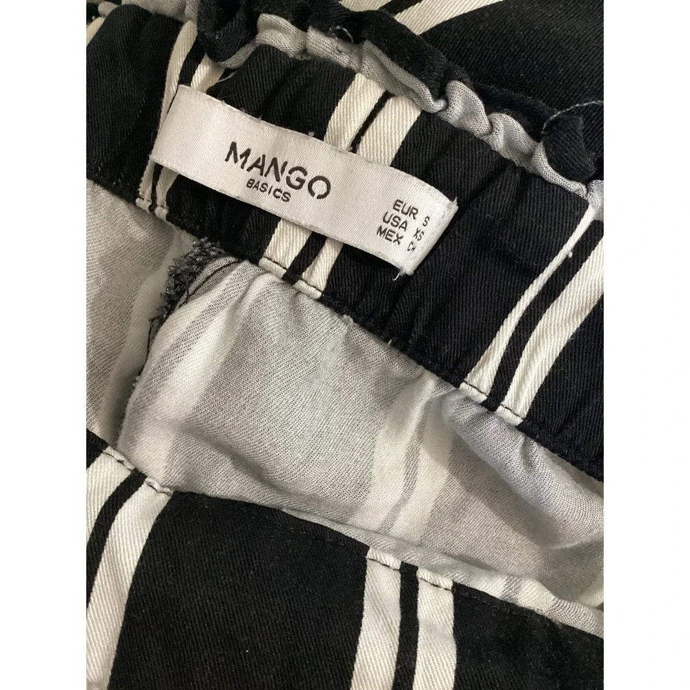 Mango Basics Black White Stripe Paperbag Waist Tie Belt Cropped Pants Women's S